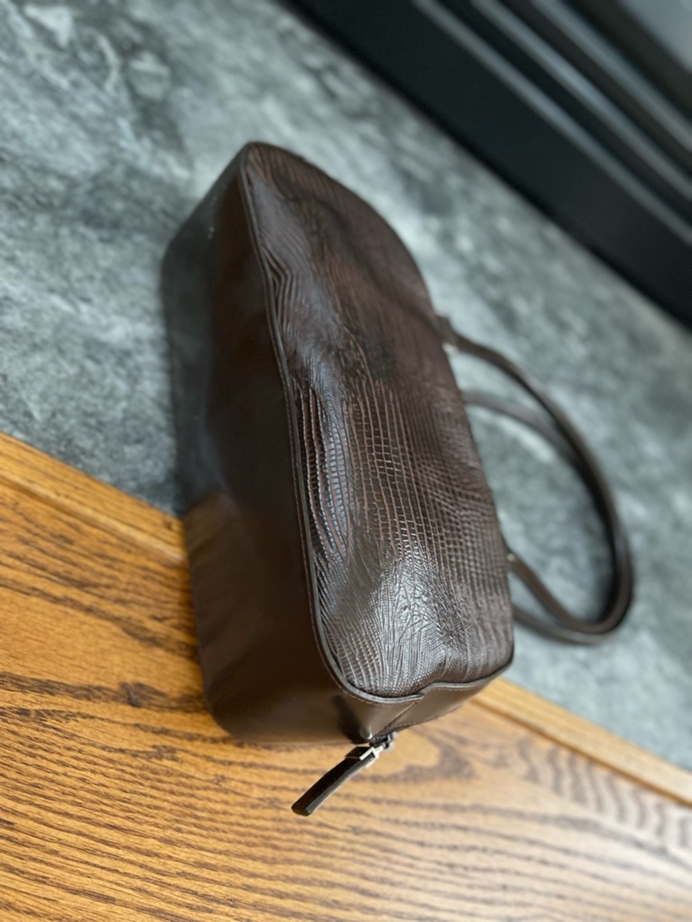 Vintage 1950s Style Brown Croc Embossed Top Handle Bag Nine West Structure Purse - Picture 4 of 6